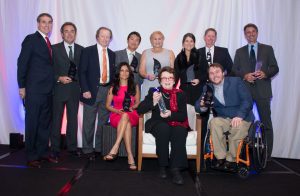 PTR Board President Roy Barth, , PTR Foundation Chair Scott Tharp and PTR CEO Dan Santorum, Billie Jean King (PTR Hall of Fame), Aruna C Bernier, PTR awards recipients